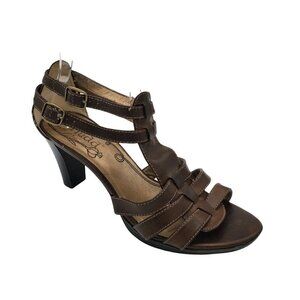 𝅺mudd Y2K Vintage Charlet Brown Chunky Man Made Heel Strappy Sandals Size 9.5